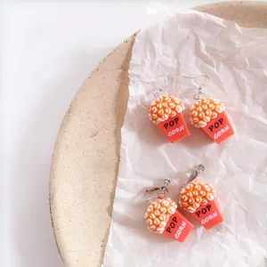 Boucles d'oreilles et clips seau de popcorn 3D mignons, bijoux style snack japonais amusants.