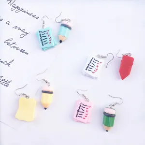 Creative handmade cute stationery pencil test paper asymmetric hook earrings for students.