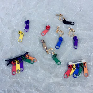 Conjunto de pendientes y pinzas para el pelo con cremallera, joyería creativa y divertida.