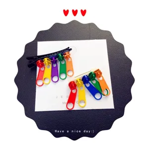 Colorful zipper pull hair clip brooch set funny cute novelty fashion hair accessories