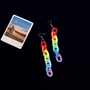 Acryl regenboog ketting oorbellen kleurrijke chunky schakelhangers Harajuku stijl voor vrouwen