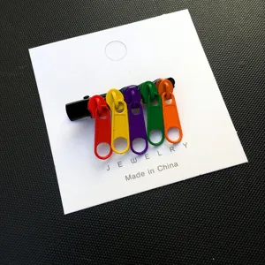 Detailed view of cute Japanese colorful zipper head hair clip and brooch for women accessories.