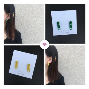 Pendientes de botón coloridos con cremallera para mujer, divertidos joyas de metal.