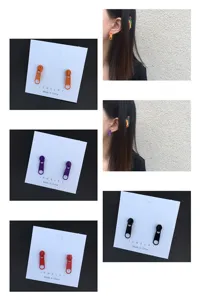 Pendientes de botón forma cremallera colorida metal accesorio personalidad chulo