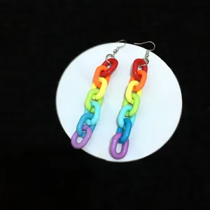 Kleurrijke acryl regenboog ketting oorbellen, Harajuku stijl mode sieraden voor vrouwen.