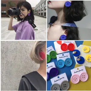 Harajuku Vintage Kunststoff Knopf Ohrstecker Bunte Bonbon Runde Geometrische Skurrile Ohrringe Für Damen Statement Schmuck Geschenk