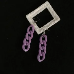 Lila Acryl Kette Ohrringe Damen Retro 90er Jahre Stil klobige Glieder Modeschmuck