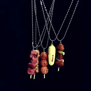 Handgemachte Simulation Grill Essen Halskette süßer lustiger Anhänger für Paare Stil