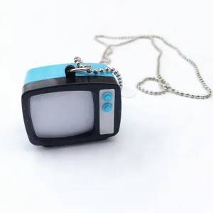 Retro mini TV pendant necklace with chain, trendy fashion accessory for hip-hop style.
