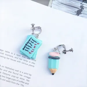 Cute handmade asymmetric test paper and pencil clip-on earrings for daily student wear