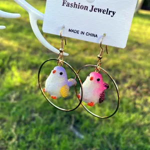 Boucles d'oreilles créoles oiseau mignon animal drôle bijoux fantaisie pour femmes