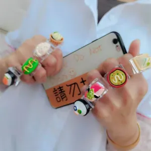 Cute resin acrylic food rings set transparent wide band funny jewelry gift for women