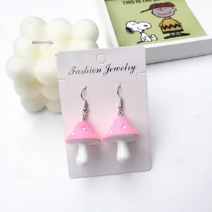 Orecchini pendenti a fungo rosa carini gioielli in resina cibo dolce per donne moda accessori