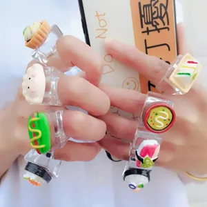 Cute resin acrylic rings with funny food toys design, transparent wide band knuckle ring.