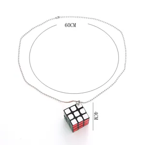 Detailed view of stylish Rubik cube pendant necklace with 60cm chain and cool design.