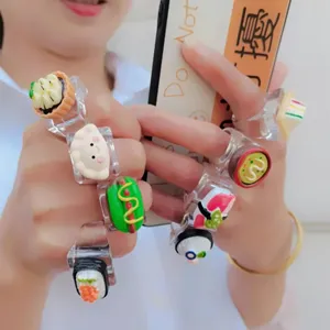Cute resin acrylic food rings set, funny miniature sushi dumpling transparent band rings for women.