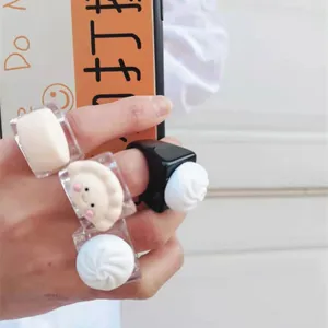 Transparent acrylic resin rings with cute food charms and funny wide band jewelry for women