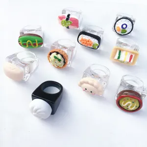 Resin food ring set acrylic transparent wide band cute miniature toy jewelry detail view