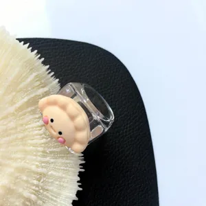 Clear resin acrylic ring cute dumpling food play cartoon wide band fashion jewelry detail view