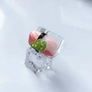 Transparent resin acrylic ring with cute food miniature design wide band fashion jewelry