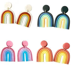 Handgemachte Fimo Regenbogen Bogen Ohrringe geometrische Ohrhänger für Damen Schmuck.