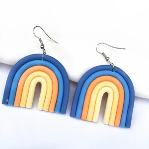Bunte Polymer Ton Regenbogen Ohrringe geometrische Bogen Design Mode Schmuck für Frauen
