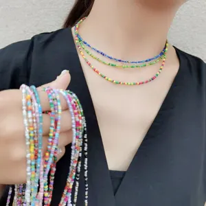 Bunte Saatperlen Halskette Im Boho-Stil Für Damen Ethno-Handgefertigte Glasperlen Choker Sommer Strand Schmuck