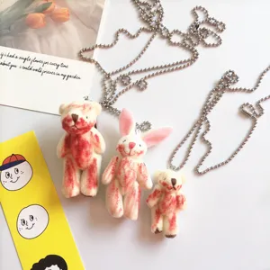 Gothic Bloederige Gewonde Beer Konijn Pluche Oorbellen Y2K Donkere Esthetiek Halsketting Dames Harajuku Punk Accessoires