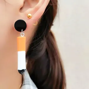 Handmade cigarette shaped drop earrings unique punk style novelty fashion jewelry gifts