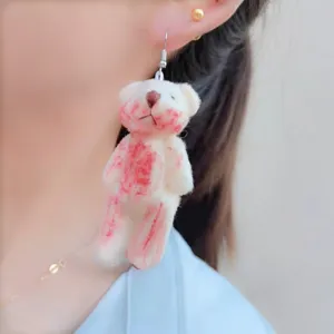 Leuke bloederige teddybeer oorbellen gothic pluche dier drop oorbellen griezelige sieraden