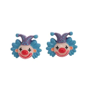 Leuke cartoon clown oorknopjes met blauwe kraag, unieke Harajuku stijlmode sieraden.