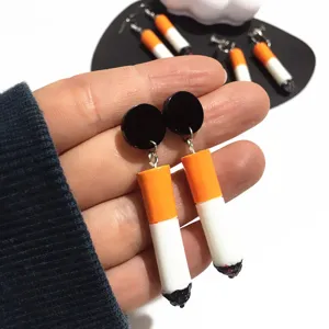 Handmade cigarette drop earrings quirky punk novelty fashion jewelry for women and party wear