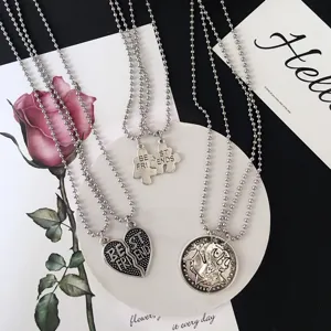 Matching best friend necklaces set with cute puzzle and heart pendants for daily wear.