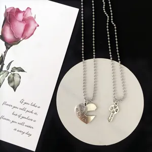 Best friends matching necklace set with split heart and key pendants for women and girls.