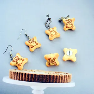 Boucles d'oreilles biscuit ours mignon simulation food play style japonais bijoux