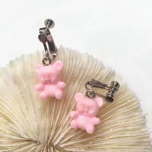 Süße rosa Bär Ohrclips im süßen kawaii bonbonfarbenen Stil ohne Ohrlöcher für Damen Schmuck