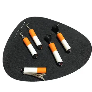 Handmade Cigarette Shape Earrings Resin Stud Hook Clip On Jewelry Punk Funny Hair Clip Accessory For Women Party Wear