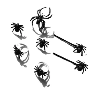 Halloween Black Plastic Simulation Spider Earrings Rings Hair Clips Party Prank Scary Costume Accessories For Women