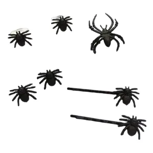 Halloween black spider rings and hairpins set, gothic party cosplay spooky accessories.