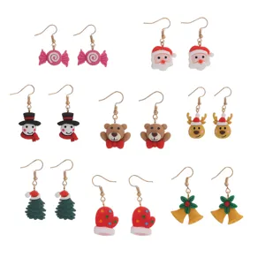 Weihnachten Ohrringe Set süsse Cartoon Harz Süssigkeiten Santa Schneemann Bär Elch Geschenke