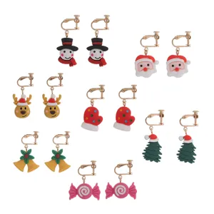 Weihnachten Clip-On Ohrringe Set süße Cartoon Harz Schmuck Geschenk für Damen Mädchen