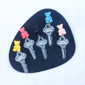 Cute bear key earrings acrylic transparent long dangles sweet fashion jewelry cute design