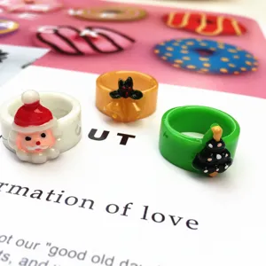 Set di anelli di Natale in resina, simpatici anelli di Babbo Natale per donne.