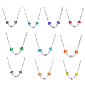 Hip Hop Magnetische Koppels Paddestoel Hanger Ketting Glas Gekleurd Glazuur Dubbele Laag Zilveren Ketting Sieraden