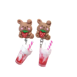 Jolies boucles d'oreilles fraise ours lapin milkshake kawaii en résine pour cadeaux