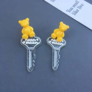 Cute yellow gummy bear clear key earrings sweet fun acrylic drop jewelry for women.