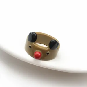 Simpatica anello renna di Natale cartone animato marrone in resina donna moda casual