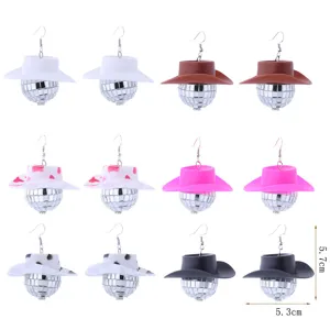 Modische glänzende Disco Kugel Cowboy Hut Ohrringe bunte Party Baumel Ohrringe Set
