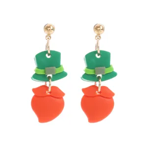 St. Patricks Tag gruner Zylinder orange Bart weiche Ton Ohrstecker fur Damen Schmuck.