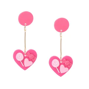 Süße handgefertigte Fimo Herz Lutscher Ohrringe Mode rosa Schmuck für Damen Geschenke.